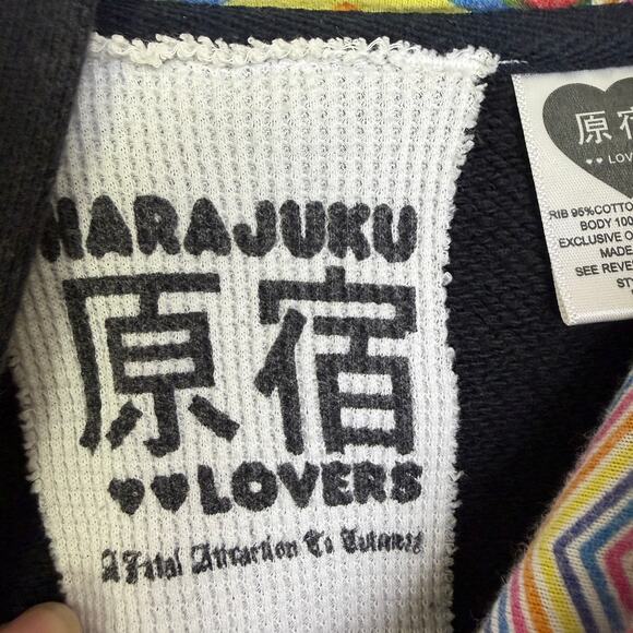 Harajuku Lovers Hoodie Womens XL Black Cut Off Short Sleeve Graphic Double Sided - Picture 11 of 12